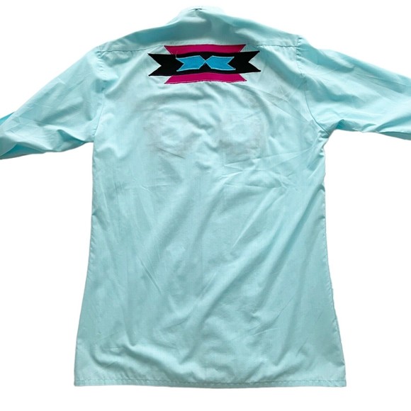 Vtg Moda Bianco Western Button Down Shirt Tuxedo Embroidered Concho Teal Sz S - Picture 6 of 12
